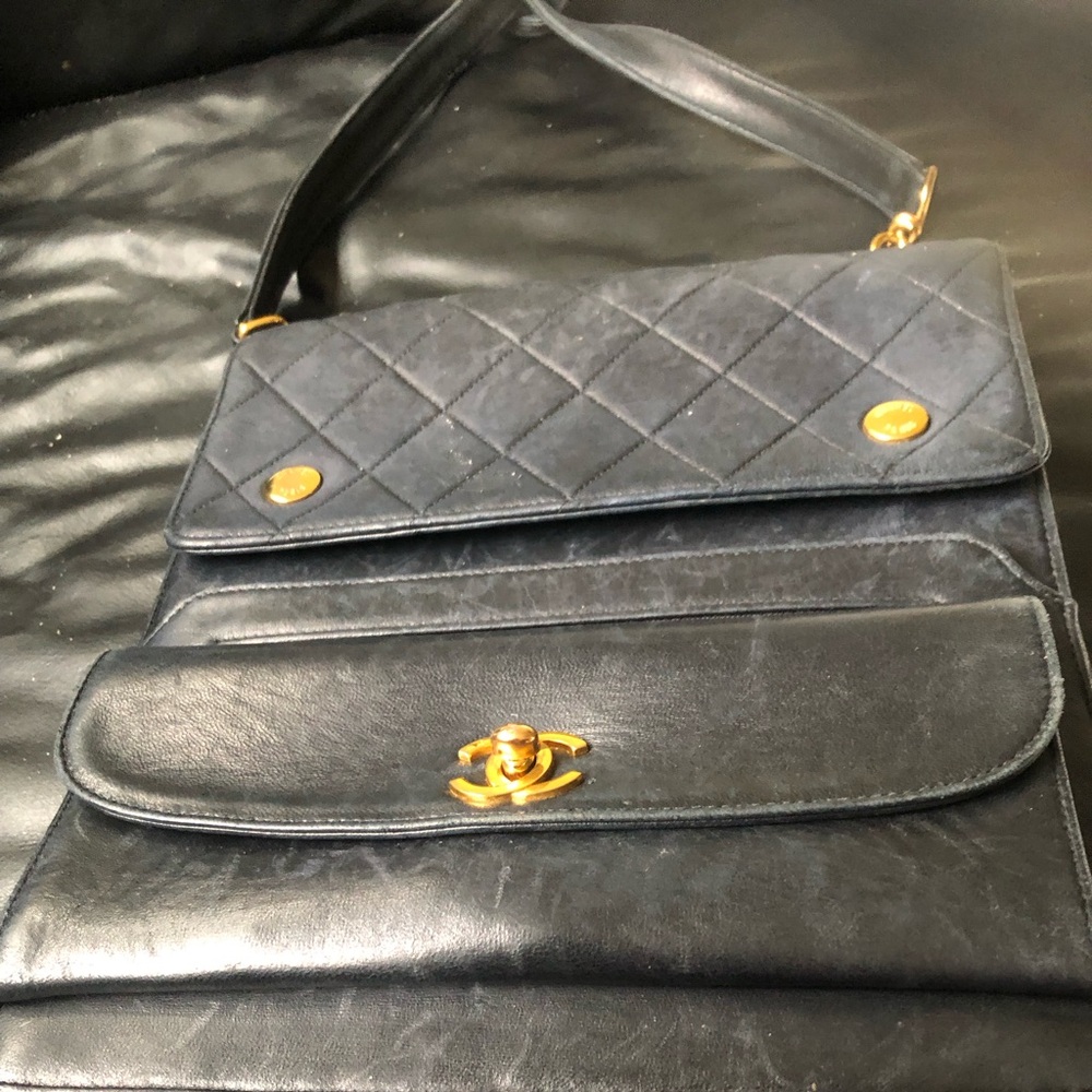 Chanel Black Shoulder Bag  
10 1/2 x 9